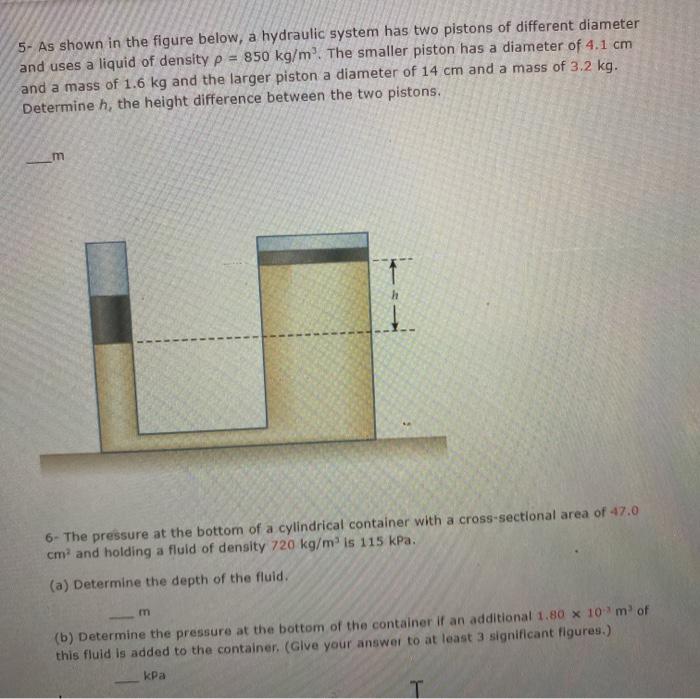 Solved 5- As shown in the figure below, a hydraulic system | Chegg.com