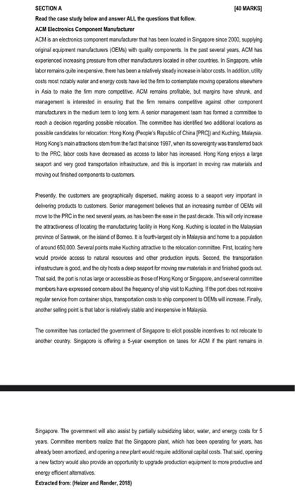 Solved SECTION A [40 MARKS] Read the case study below and | Chegg.com