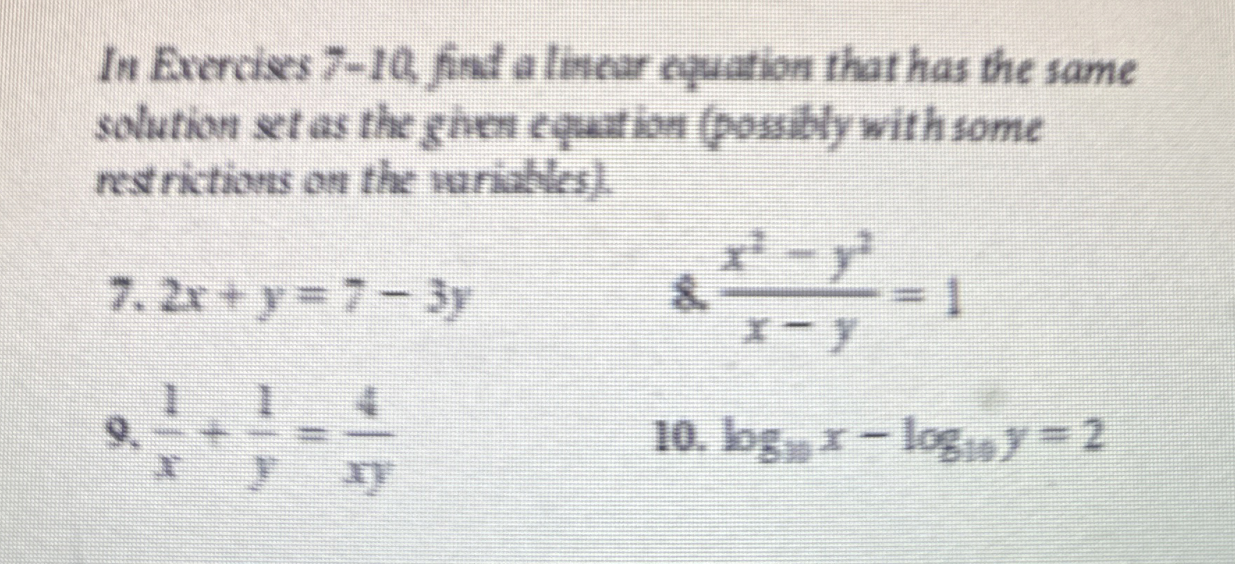 Solved In Excrciss 7-10, ﻿find a linear cquation that has | Chegg.com