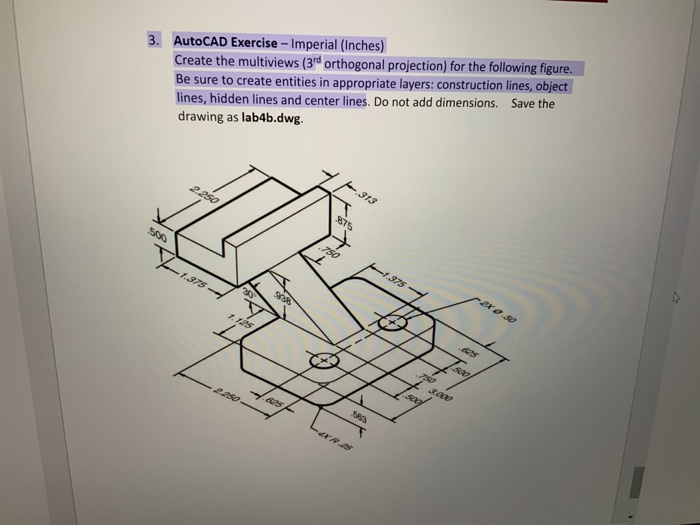 Solved 3 Autocad Exercise Imperial Inches Create The Chegg Com