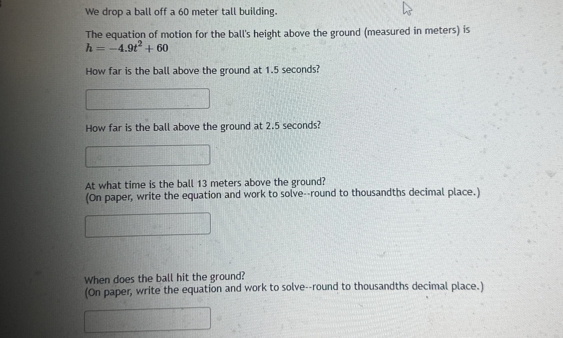 We drop a ball off a 60 ﻿meter tall building.The | Chegg.com