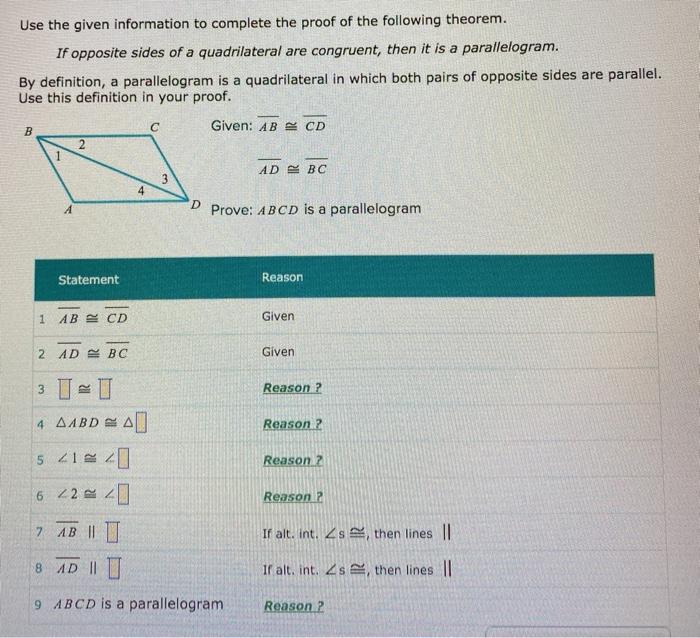 Solved Use the given information to complete the proof of