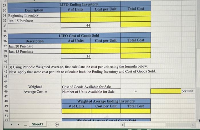 3) Using Periodic Weighted Average, first calculate the cost per unit using the formula below. Next, apply that same cost per