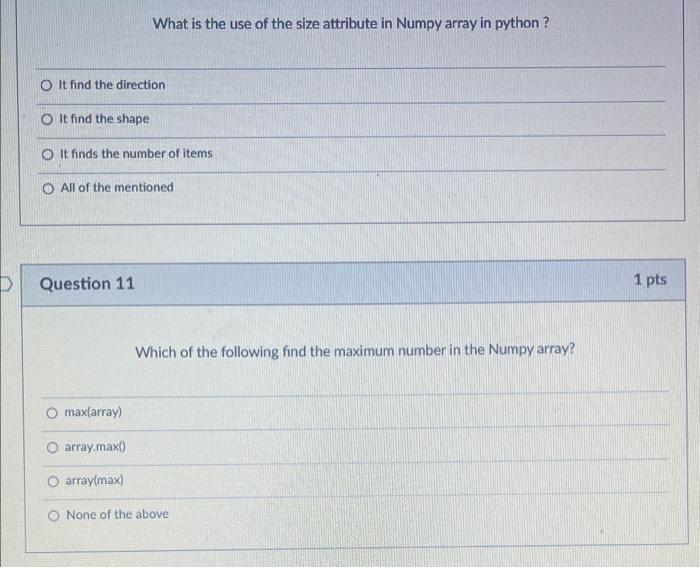 Solved What is the use of the size attribute in Numpy array | Chegg.com