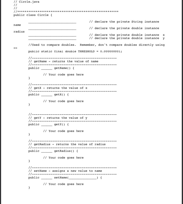 Solved Instructions The file Circle.java contains a partial | Chegg.com