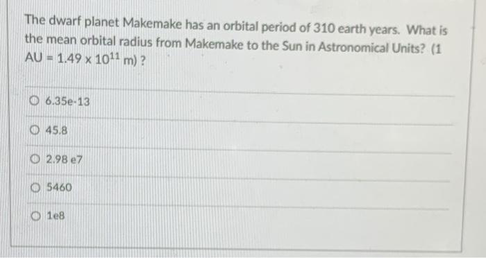 Solved The dwarf planet Makemake has an orbital period of | Chegg.com