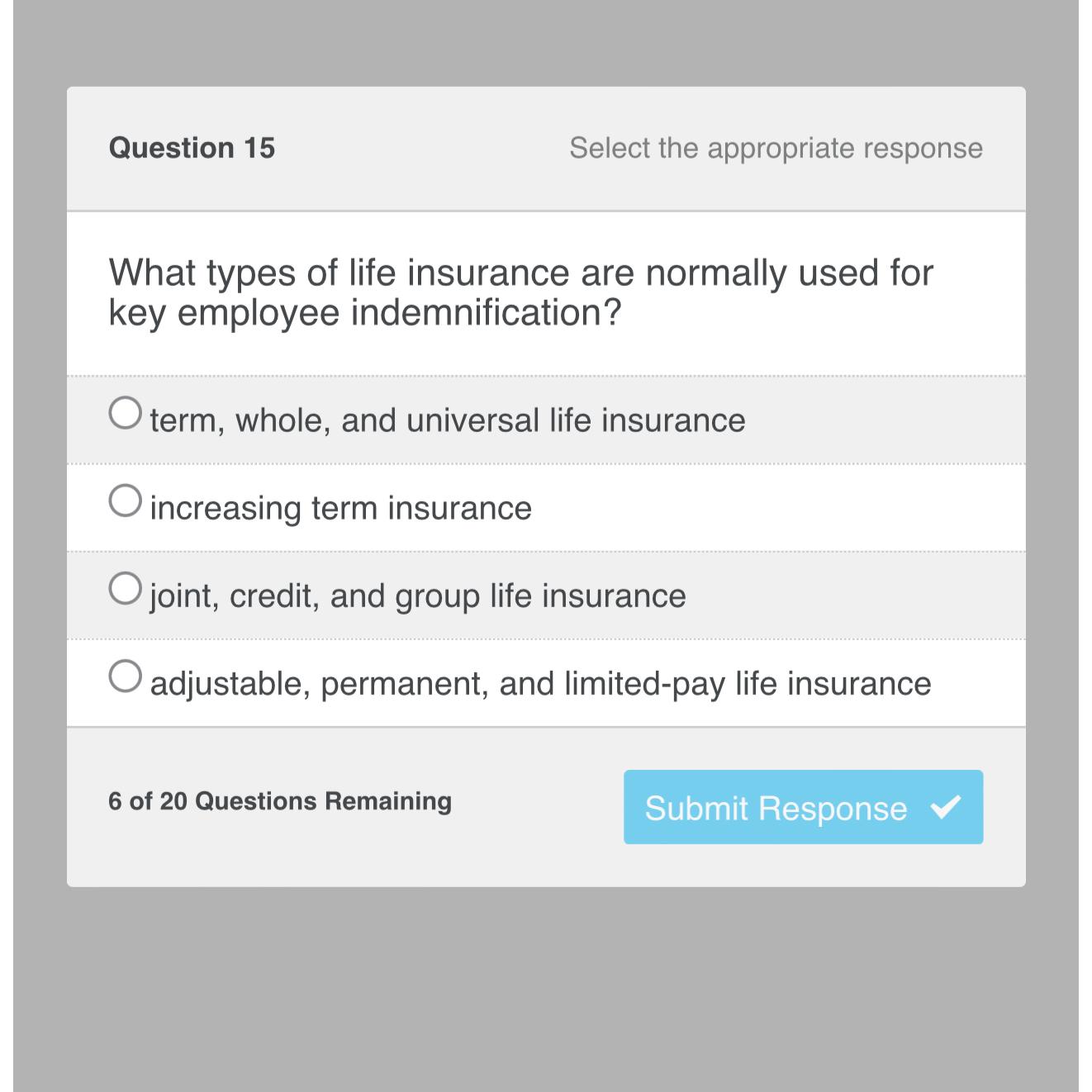 Solved Question 15Select the appropriate responseWhat types | Chegg.com