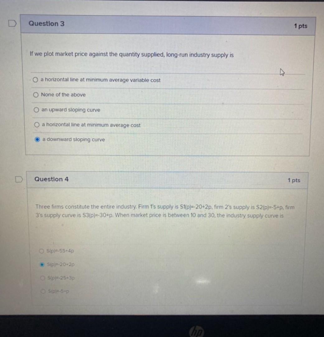Solved D Question 3 1 Pts If We Plot Market Price Against Chegg