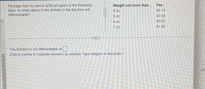 Solved Package fees for parcel airlift are given in the | Chegg.com