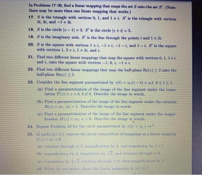 Solved In Problems 17-20, find a linear mapping that maps | Chegg.com
