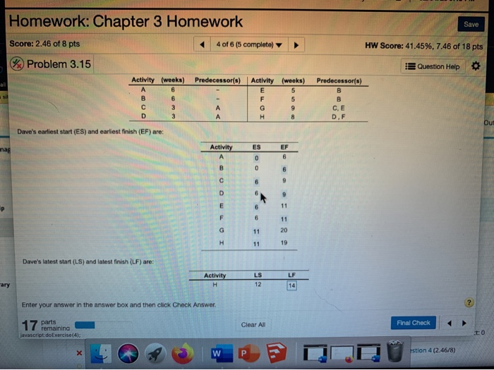 Solved Save Homework: Chapter 3 Homework Score: 2.46 of 8 | Chegg.com