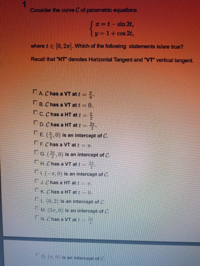 Solved Consider the curve C of parametric equations {i | Chegg.com