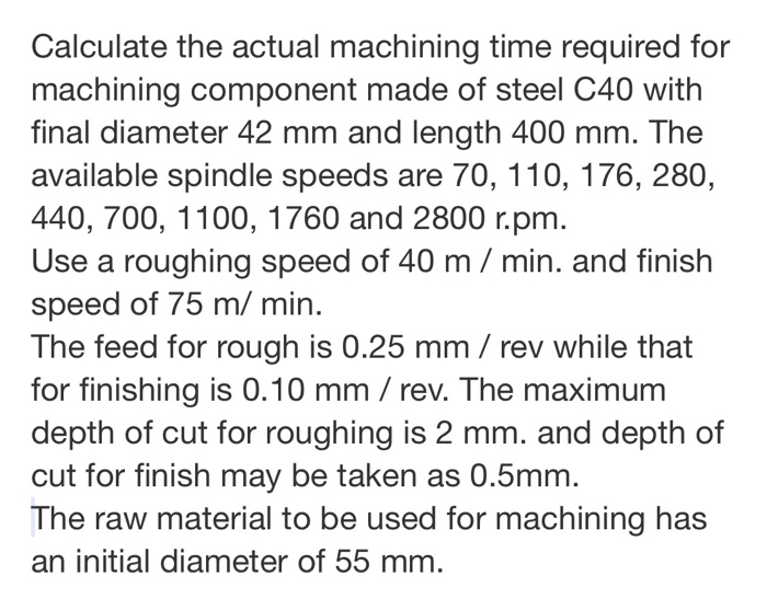 Solved Calculate the actual machining time required for