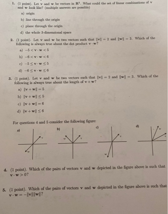 Solved 1. (1 point). Let v and w be vectors in R. What could | Chegg.com