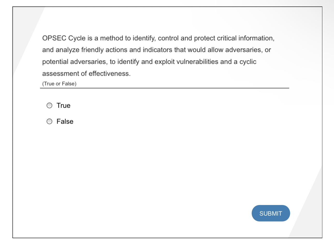 Solved OPSEC Cycle is a method to identify, control and | Chegg.com