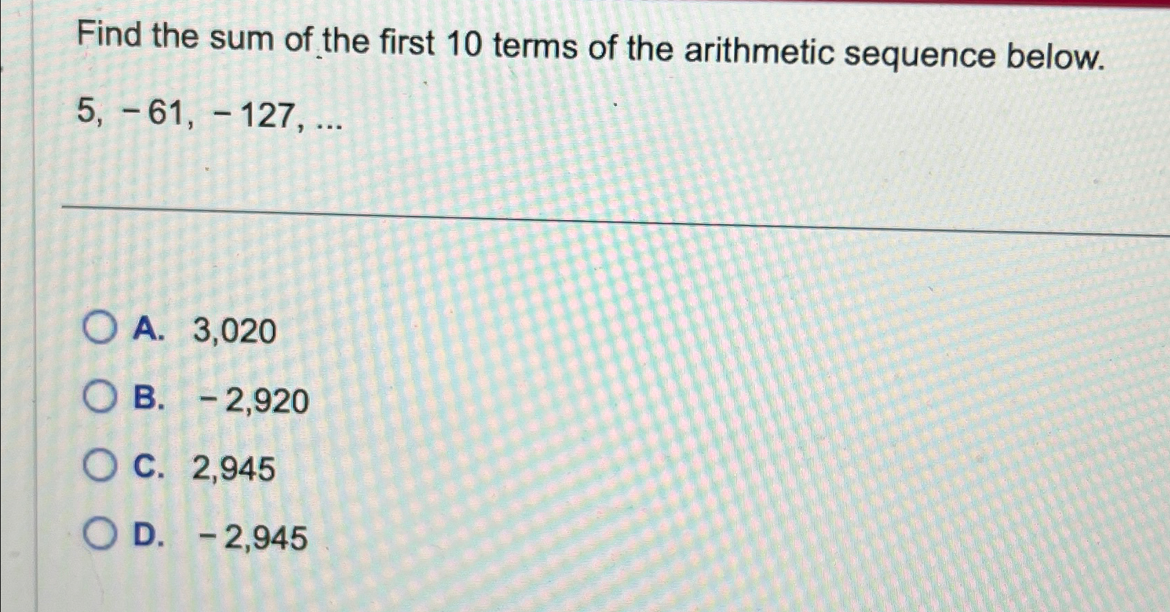 Solved Find the sum of the first 10 ﻿terms of the arithmetic | Chegg.com