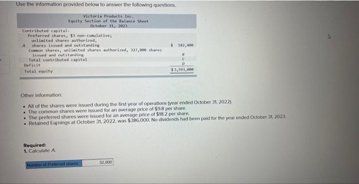 Solved Use the information provided below to answer the | Chegg.com