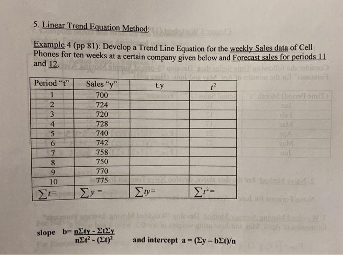 Solved 5. Linear Trend Equation Method: Example 4 (pp 81). | Chegg.com