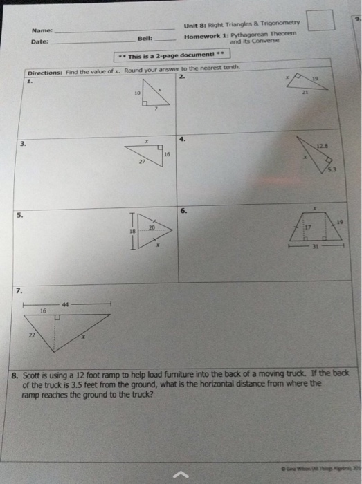 unit 8 right triangles and trigonometry homework 1 answer key