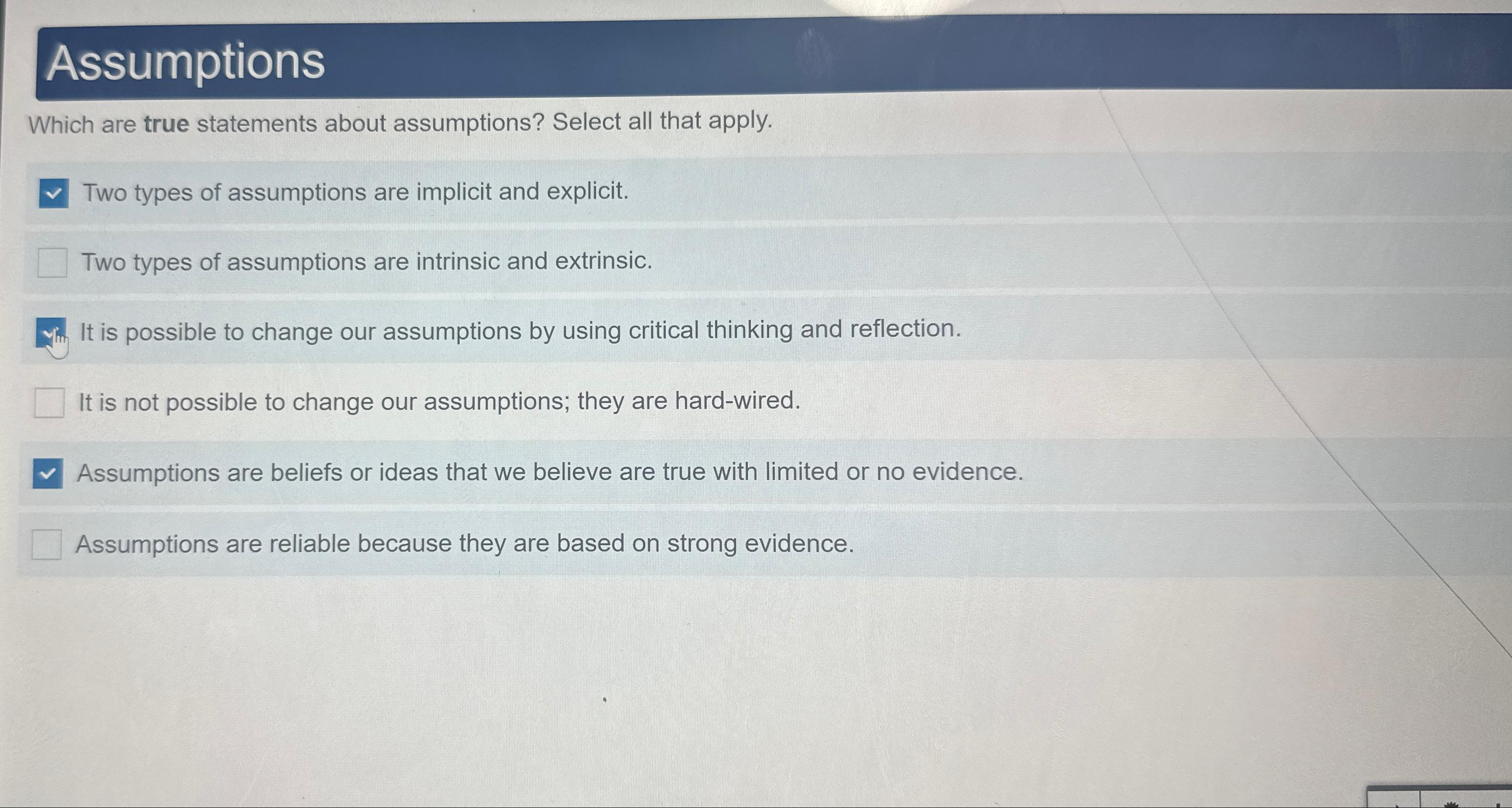 Solved AssumptionsWhich are true statements about | Chegg.com