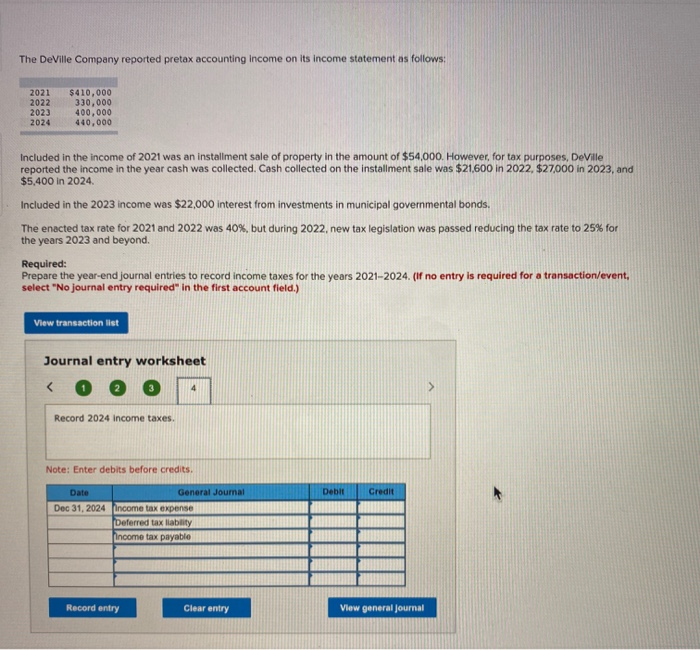 solved-the-deville-company-reported-pretax-accounting-income-chegg