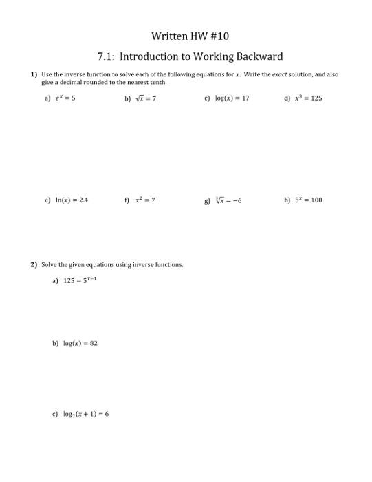 Solved 7.1: Introduction to Working Backward 1) Use the | Chegg.com