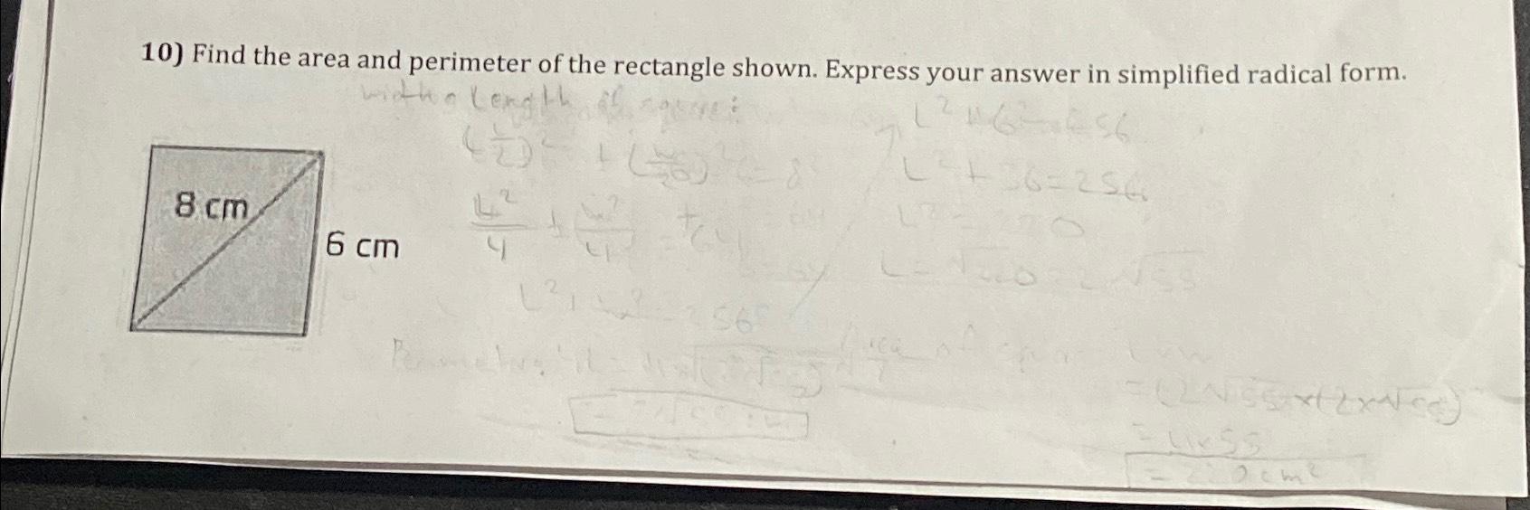 Solved Find the area and perimeter of the rectangle shown. | Chegg.com