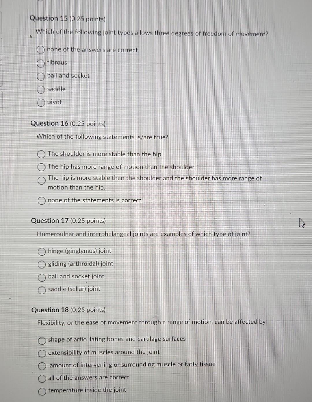 Solved Which of the following joint types allows three