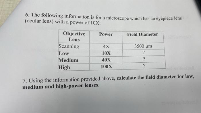 Solved 6. The following information is for a microscope | Chegg.com