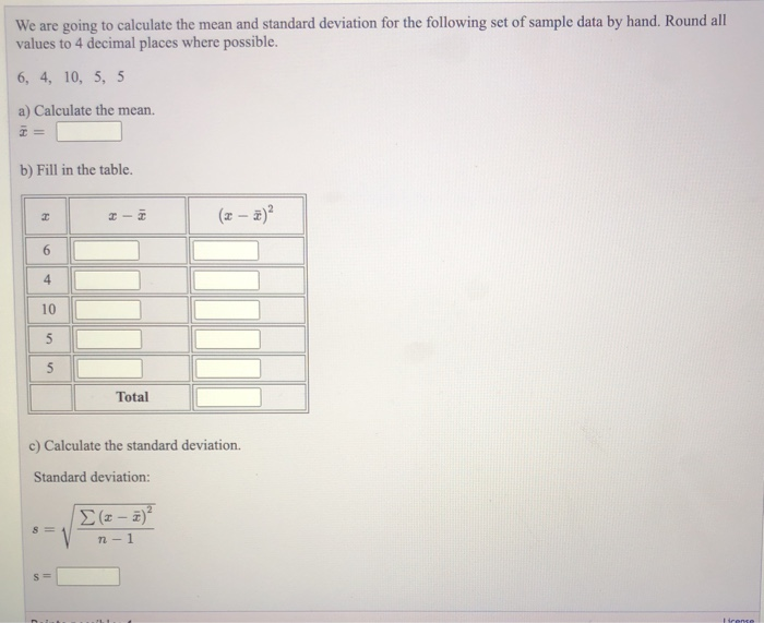 Solved We are going to calculate the mean and standard | Chegg.com