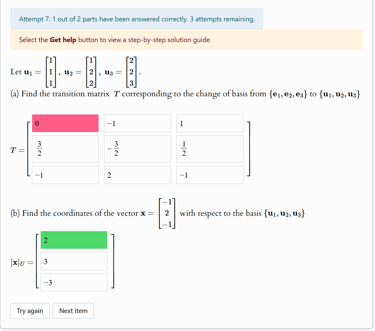 Solved Attempt 7: 1 ﻿out of 2 ﻿parts have been answered | Chegg.com