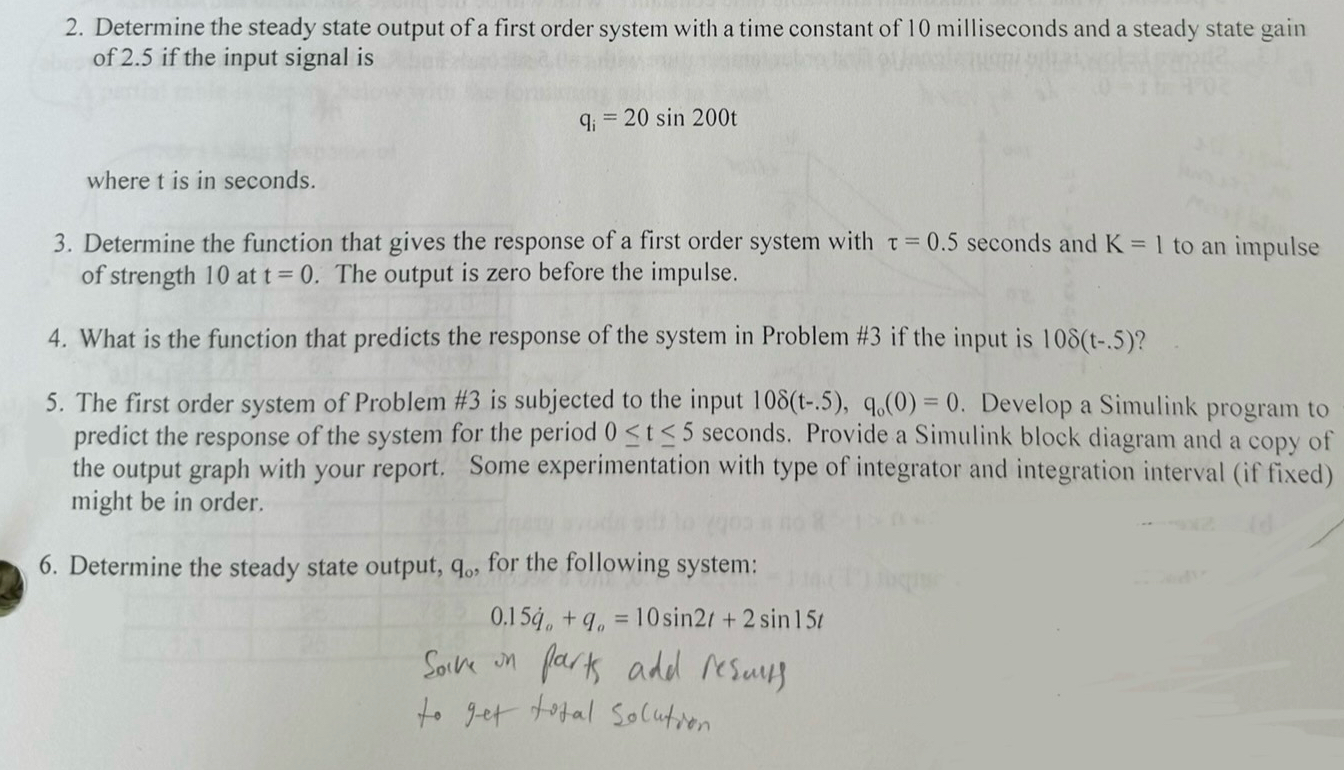 Solved Determine the steady state output of a first order | Chegg.com