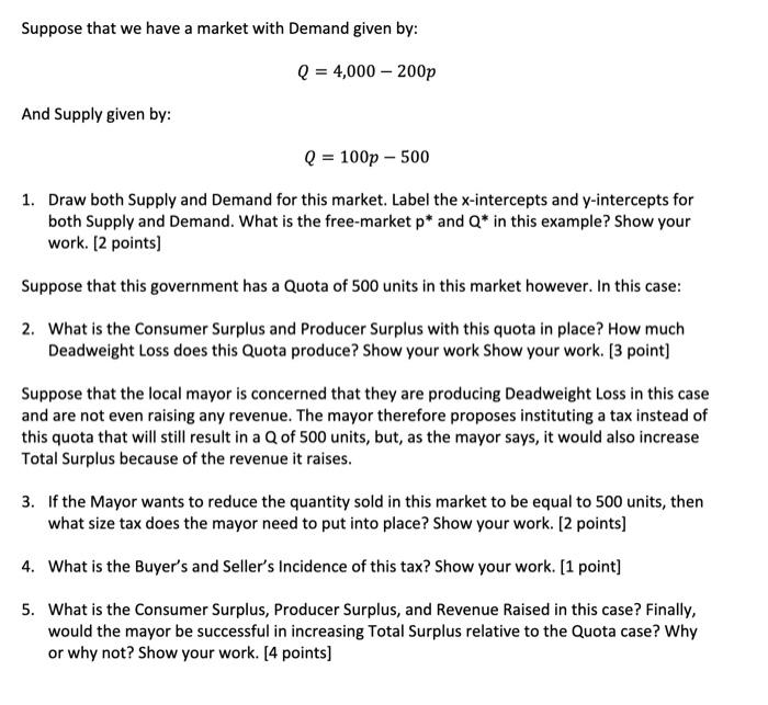 Solved Suppose that we have a market with Demand given by: | Chegg.com