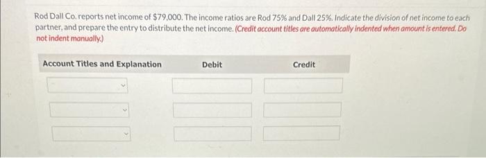 Solved Rod Dall Co. reports net income of $79,000. The | Chegg.com