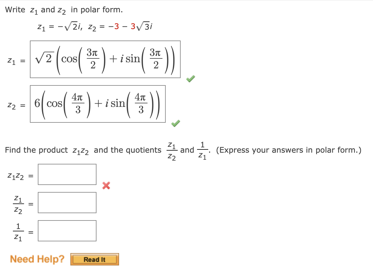 Solved Write z1 ﻿and z2 ﻿in polar | Chegg.com