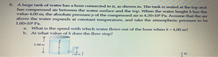 Solved 8. A large tank of water has a hose connected to it, | Chegg.com