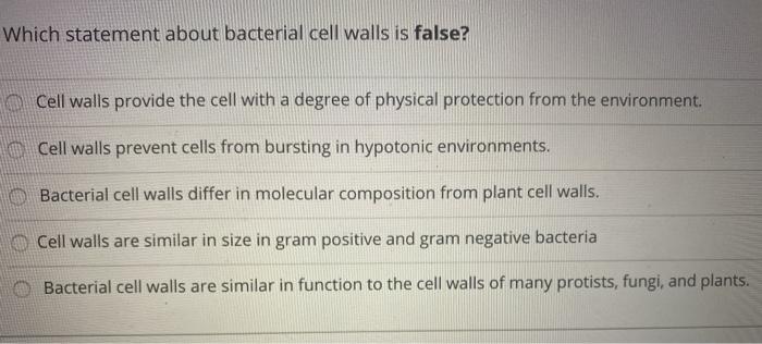 Solved Which Statement About Bacterial Cell Walls Is False? | Chegg.com