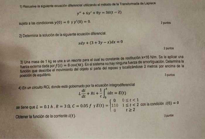 1) Resuelve la siguiente ecuación diferencial utlizando el metodo de la Transformada de Laplace \[ y^{\prime \prime}+6 y^{\pr