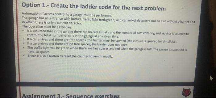Solved Option 1.- Create the ladder code for the next | Chegg.com