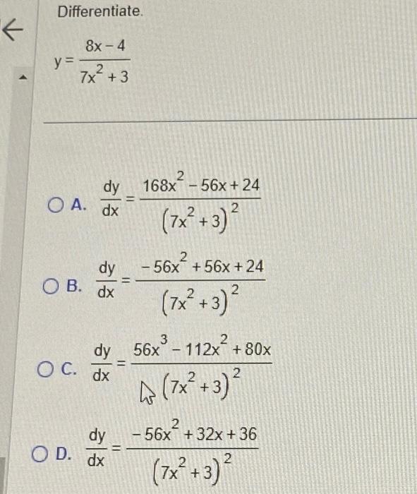 Solved Differentiate Y 7x2 38x−4 A