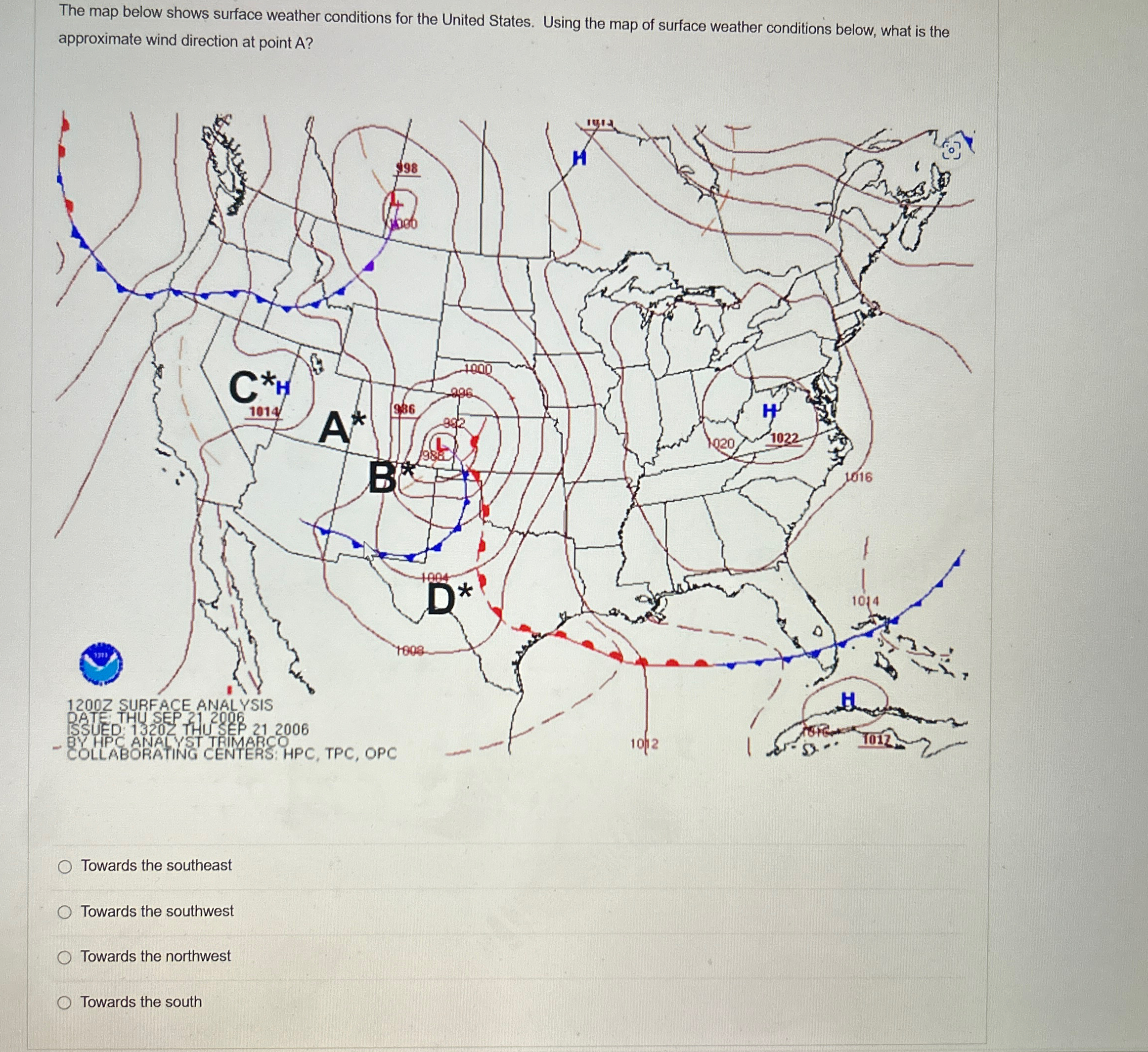 Solved The map below shows surface weather conditions for | Chegg.com