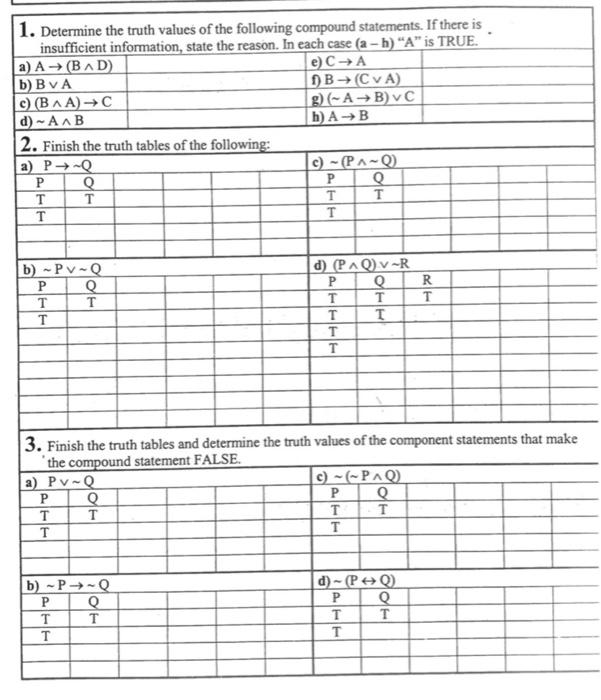 Solved 1. Determine the truth values of the following | Chegg.com
