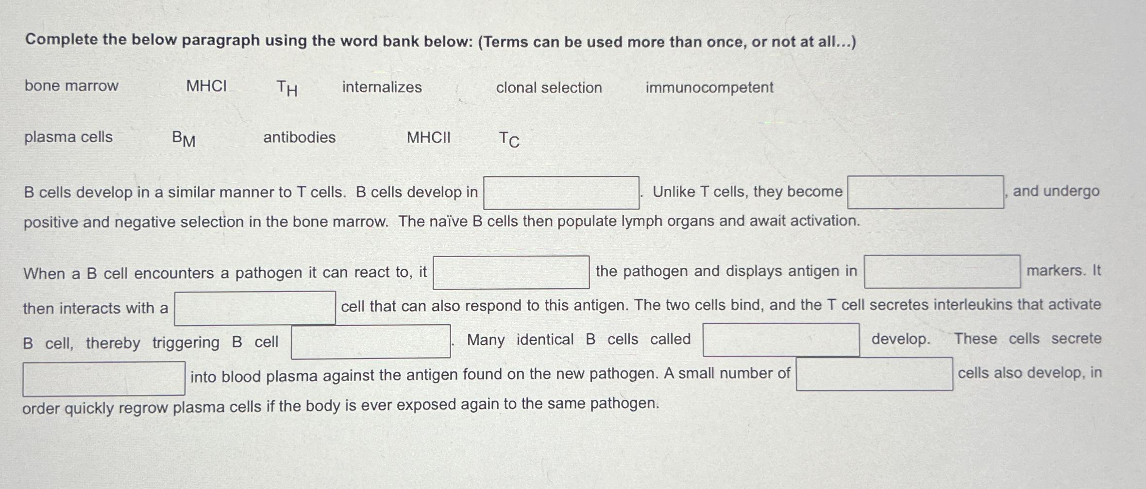 Solved Complete the below paragraph using the word bank | Chegg.com