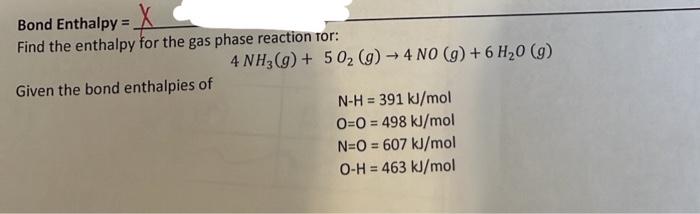 enthalpy of reaction in gas phase equation