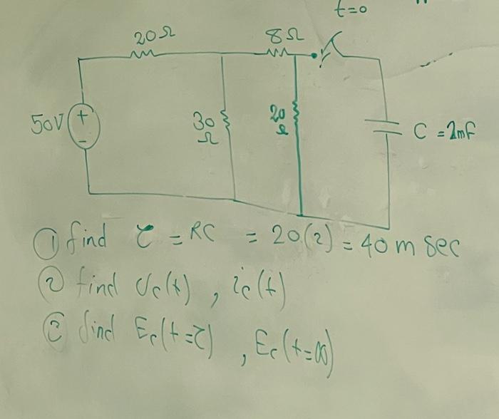 find τ=RC=20(2)=40 msec (2) find Uc(t),ic(t) E find | Chegg.com