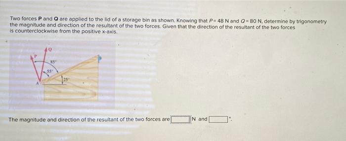 Solved Two forces P and Q are applied to the lid of a | Chegg.com