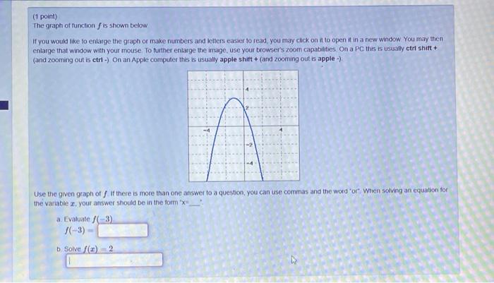 Solved (1 point) The graph of function is shown below If you | Chegg.com