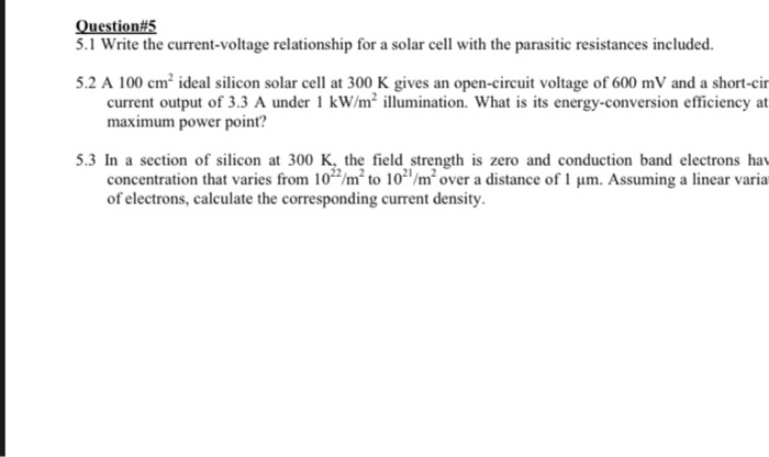 Solved Question#5 5.1 Write the current-voltage relationship | Chegg.com