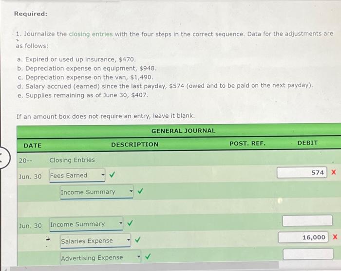 Solved Required: 1. Journalize the closing entries with the | Chegg.com