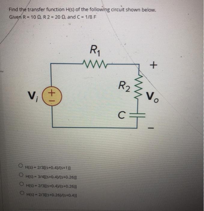Solved Find the transfer function H(s) of the following | Chegg.com